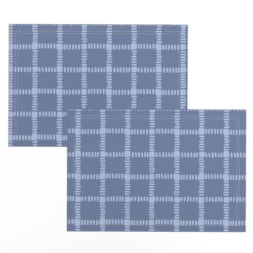 Modern Hand Painted Window Pane Brush Stroke Check in Mid Blue Chambray and Soft Baby Blue