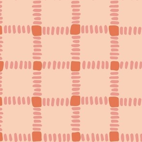 Modern Hand Painted Window Pane Brush Stroke Check in Apricot Pink, Terracotta and Mid Pink
