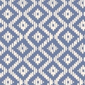 Hand painted diamond basket weave in mid blue chambray and cream