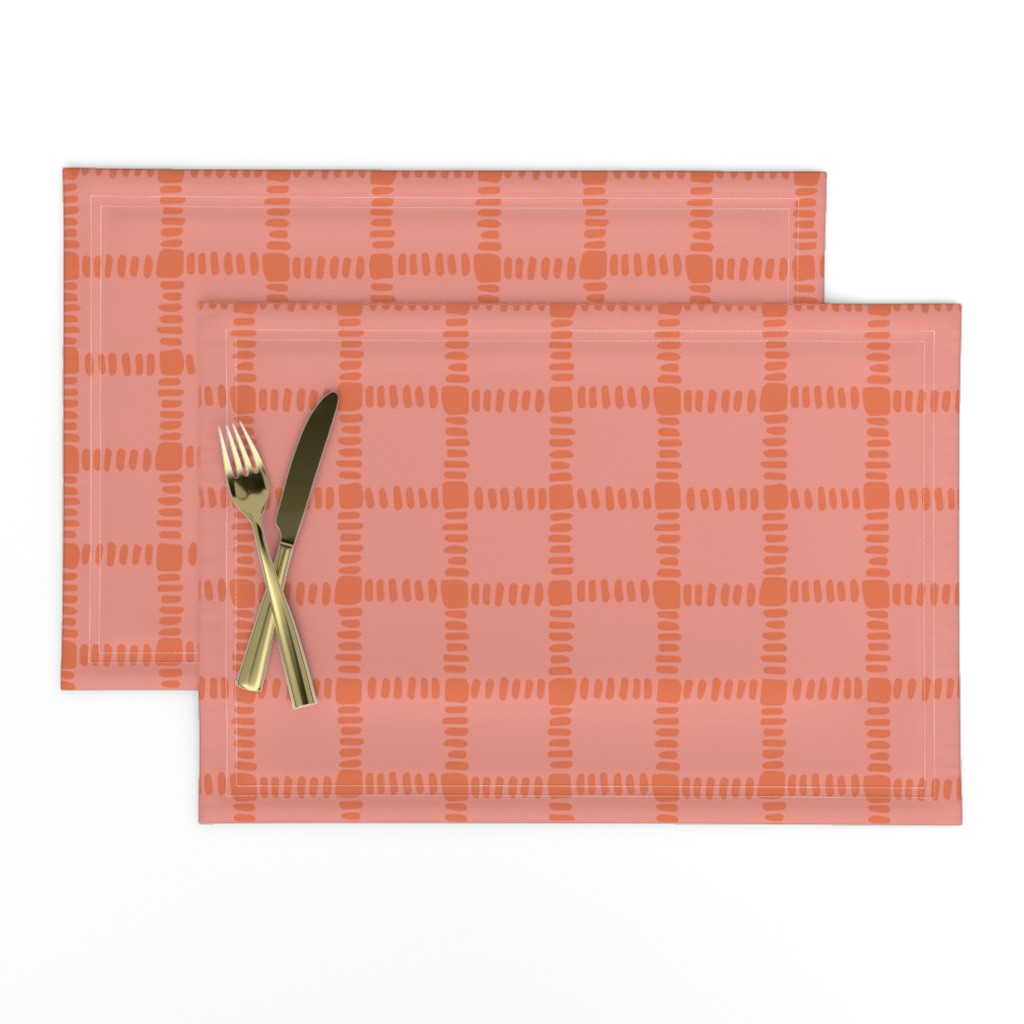 Modern Hand Painted Window Pane Brush Stroke Check in Mid Pink and Terracotta