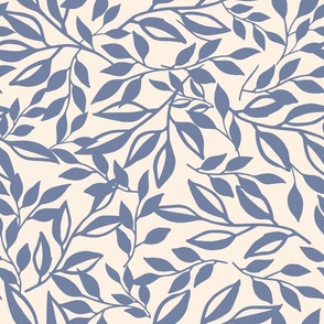 Elegant Fall Autumn Foliage in Mid Blue Chambray and Cream