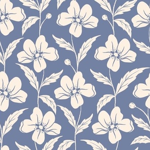 Harvest Time Apple Blossom Stripe in chambray blue and ivory linen.