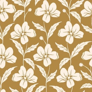 Harvest Time Apple Blossom Stripe in antique gold and ivory linen.