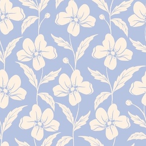 Harvest Time Apple Blossom Stripe in baby blue and ivory linen.