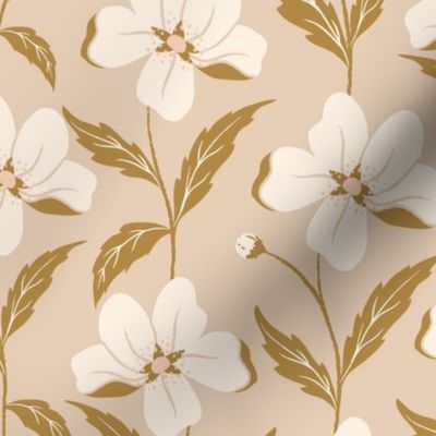 Harvest Time Apple Blossom Stripe in neutral soft beige, cream and gold.