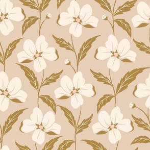 Harvest Time Apple Blossom Stripe in neutral soft beige, cream and gold.