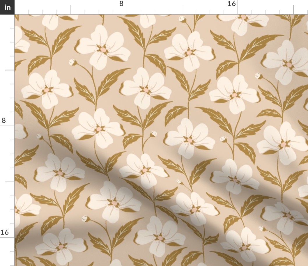 Harvest Time Apple Blossom Stripe in neutral soft beige, cream and gold.