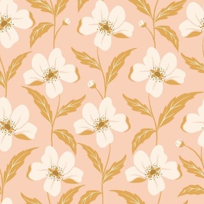 Harvest Time Apple Blossom Stripe in soft pink, cream and soft mustard.