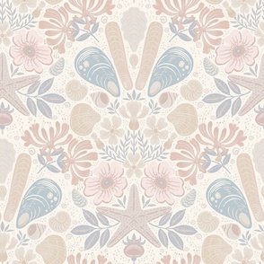 Scandinavian Beach Flora Damask - Pastel Beach