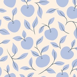 Hand-Drawn Apple Vine and Leaf in tonal neutral Ivory and soft blue