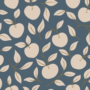 Hand-Drawn Apple Vine and Leaf in tonal neutral Ivory and Soft Tan