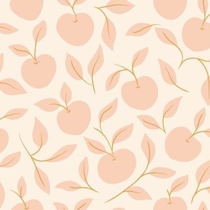 Hand-Drawn Apple Vine and Leaf in tonal neutral Ivory and Soft Pink