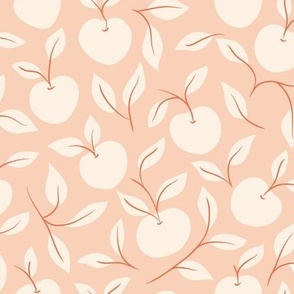 Hand-Drawn Apple Vine and Leaf in tonal neutral soft apricot, Ivory and Terracotta