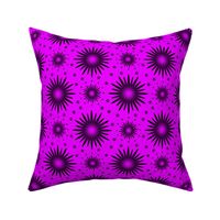 Neon Magenta Black Floral Starry Skies