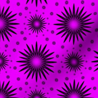 Neon Magenta Black Floral Starry Skies