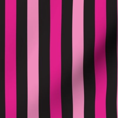 Thick Stripes of Bright Pinks and Black/Small Scale/~3" repeats/Dolls Wear Pink Collection