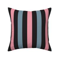 Thick Stripes of Warm Blue and Pink, Black/Medium Scale/~6" repeats/Warm Green, Blue and Pink Collection