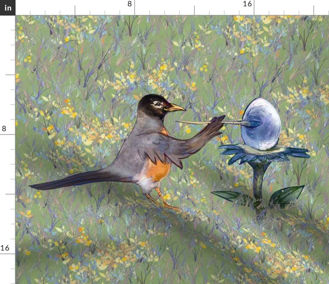 American Robin Painting Egg for Pillow