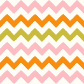TEXTURED CHEVRONS | 24" | 70s retro zigzag fun in chartreuse green, orange and pink | for kids bedding and wallpaper