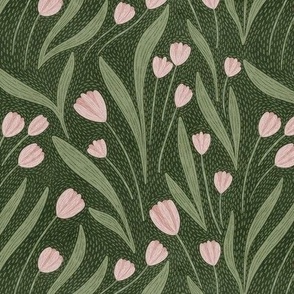 Dark green floral. Modern kids tulips flowers.