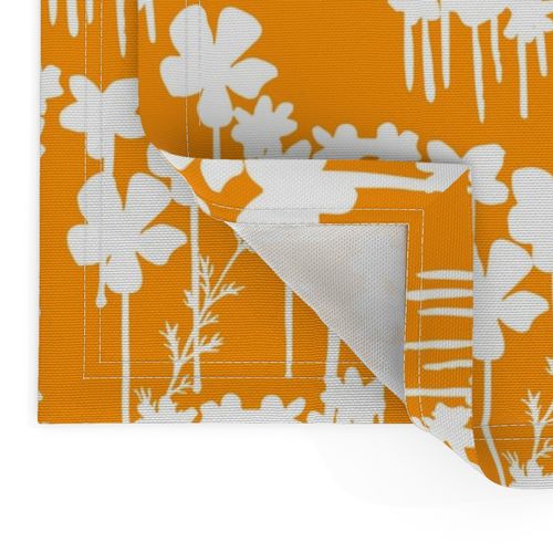 Summer Days Mini Wildflowers Field White Flowers Silhouette On Pretty Tropical Orange Meadow Illustrated Retro Modern Mid-Century Scandi Swiss Floral Field Ditzy Pattern