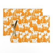 Summer Days Mini Wildflowers Field White Flowers Silhouette On Pretty Tropical Orange Meadow Illustrated Retro Modern Mid-Century Scandi Swiss Floral Field Ditzy Pattern