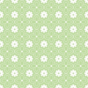 floral tile white on light grass green hand drawn flower outline geometric quatrefoil two color 2 two inch pastel blender kitchen wallpaper and home decor