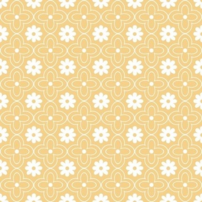 floral tile white on light gold yellow hand drawn flower outline geometric quatrefoil two color 2 two inch pastel blender kitchen wallpaper and home decor