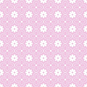 floral tile white on light rose pink hand drawn flower outline geometric quatrefoil two color 2 two inch pastel blender kitchen wallpaper and home decor