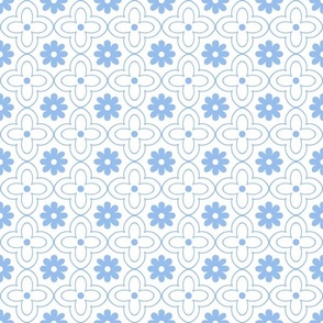 floral tile light ultramarine blue on white hand drawn flower outline geometric quatrefoil two color 2 two inch pastel blender kitchen wallpaper and home decor