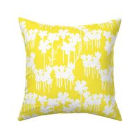 Summer Days Mini Wildflowers Field White Flowers Silhouette On Pretty Lemon Yellow Meadow Illustrated Retro Modern Mid-Century Scandi Swiss Floral Field Ditzy Pattern