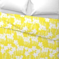 Summer Days Wildflowers Field White Flowers Silhouette On Pretty Lemon Yellow Meadow Illustrated Retro Modern Mid-Century Scandi Swiss Floral Field Ditzy Pattern