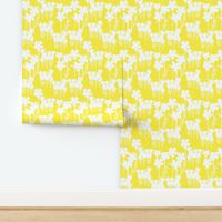 Summer Days Wildflowers Field White Flowers Silhouette On Pretty Lemon Yellow Meadow Illustrated Retro Modern Mid-Century Scandi Swiss Floral Field Ditzy Pattern