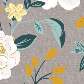 BellaRosa - Vintage White Rose Floral Taupe Large