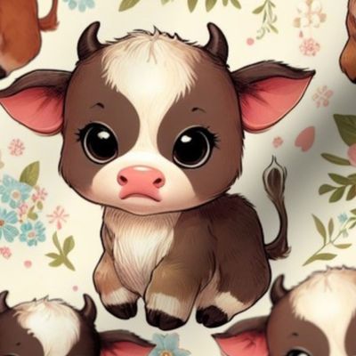 Baby Cows Cute Floral