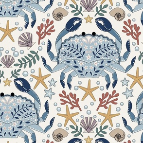 Dante Sea Crabs and Shells-Ivory Dusty Blue