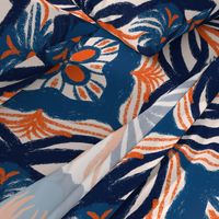 Peach Whisper Nouveau: Celestial Blue & Navy Floral Artistry, Large