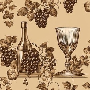 Vintage Wine, Glass, and Grapes Pattern | Nostalgic | Warm Colors