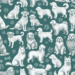 Dog Breeds On Teal Green