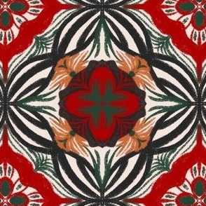 Vintage Botanical Noir: Beige Floral Geometric Tile, Small 