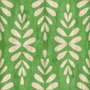 Scandi leaves in white on textured bright green background