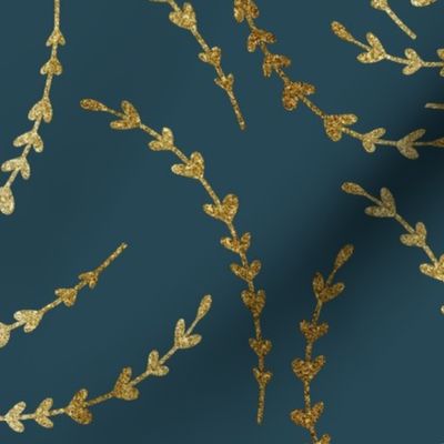 Simply Golden Leaf Twig - dark teal