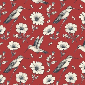 Hummingbird Garden Red And Gray