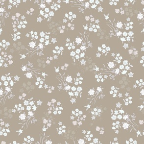 White ditsy pattern with brown background