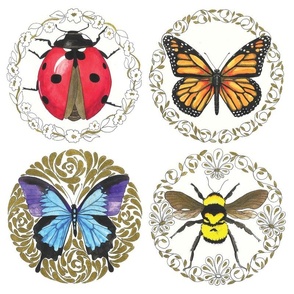 Ladybug, Bee, Monarch Butterfly  and Blue Butterfly  15 x 15