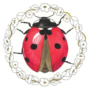 Ladybug with gold wings in Watercolors 15 x15