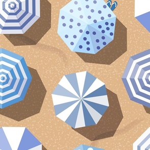 beach umbrellas fun joyful summer vacation blue white sand - large