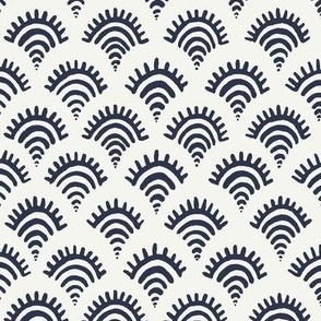 art deco handpainted scallops / dark blue on white / 12"