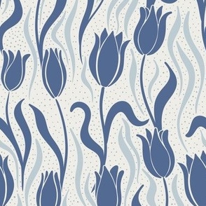 Tulip field blue and white tones