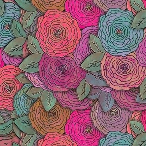 Roses Pink Aqua Purple